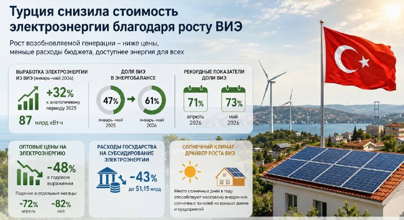 Турция снизила стоимость электроэнергии благодаря росту ВИЭ