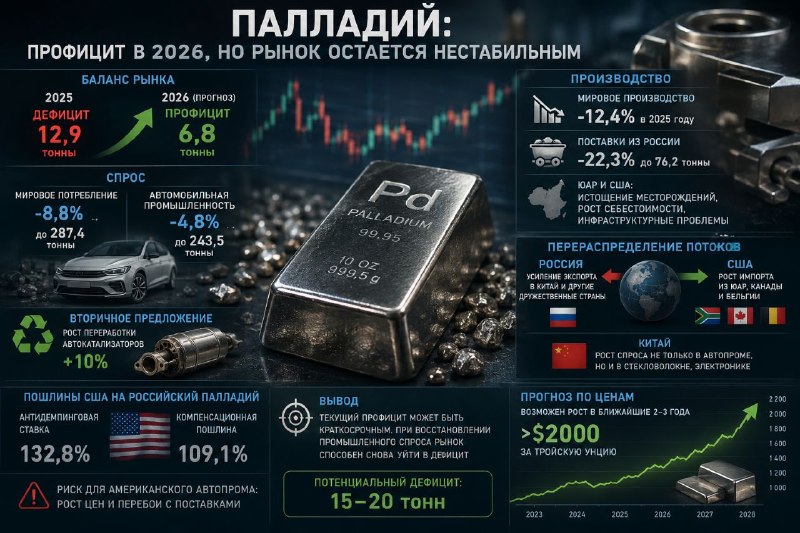 Палладий уходит в профицит, но рынок остается нестабильным