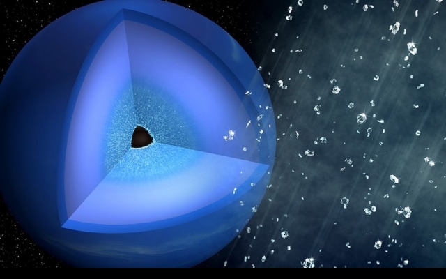 Экстремально высокие давления на Нептуне и Уране сжимают атомы углерода в атмосфере, вызывая алмазный дождь